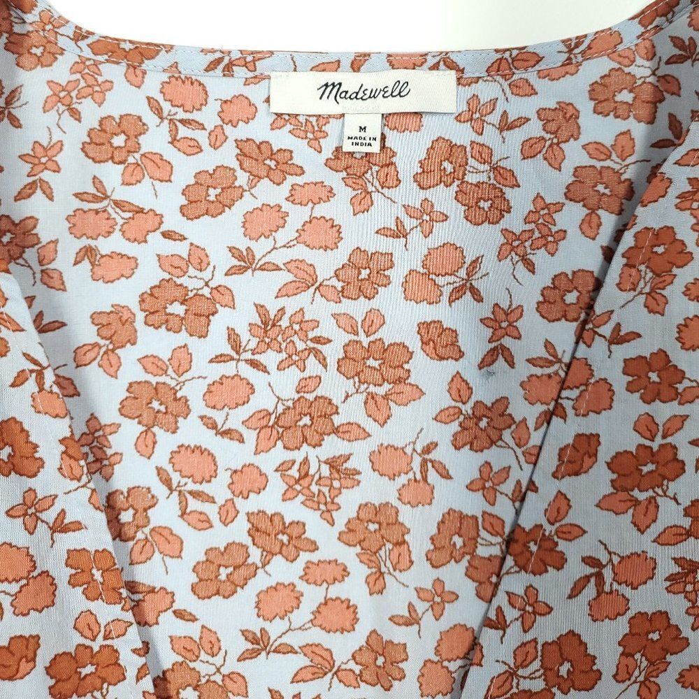 Madewell Fiore Floral Short Sleeve Cotton Wrap Dress Fiore Print Pale Dawn NWOT - Picture 8 of 10
